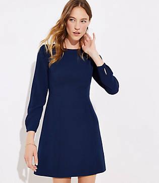 Loft Covered Button Cuff Flare Dress