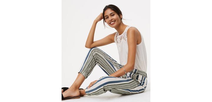 Loft Striped Tie Waist Cargo Pants