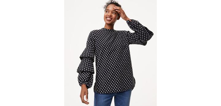 Loft Geo Ruffle Button Back Blouse
