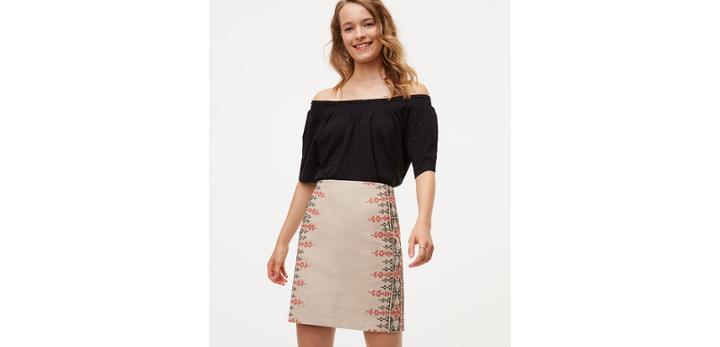Loft Embroidered Cotton Linen Skirt