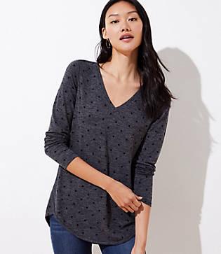 Loft Dotted V-neck Shirttail Tunic Tee