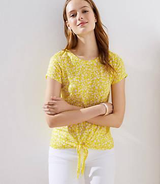 Loft Floral Tie Hem Linen Tee