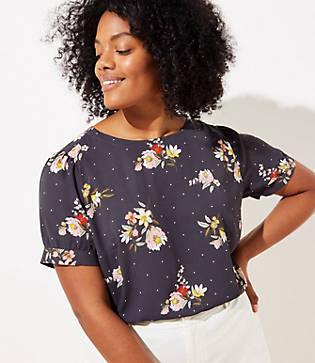 Loft Plus Floral Puff Sleeve Button Back Top