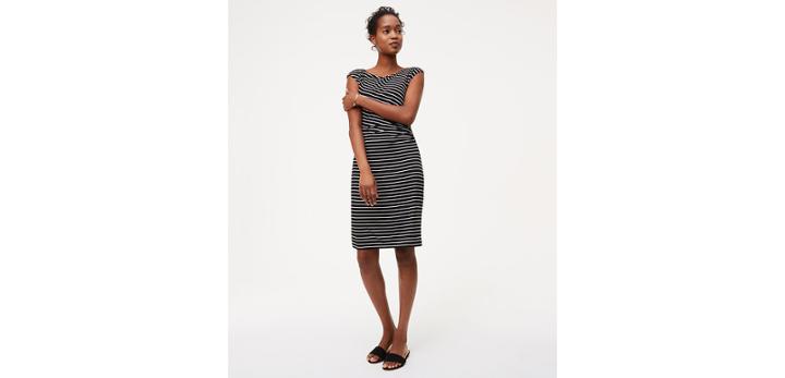 Loft Striped Side Shirred Dress