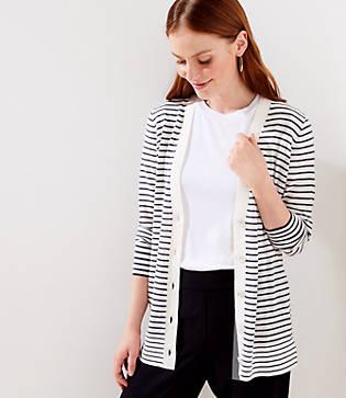 Loft Striped Boyfriend Cardigan