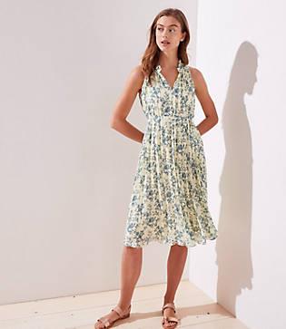 Loft Vine Ruffle Neck Midi Dress
