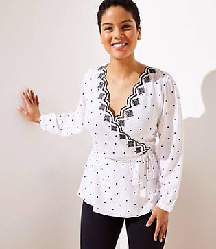 Loft Plus Scalloped Dot Wrap Top