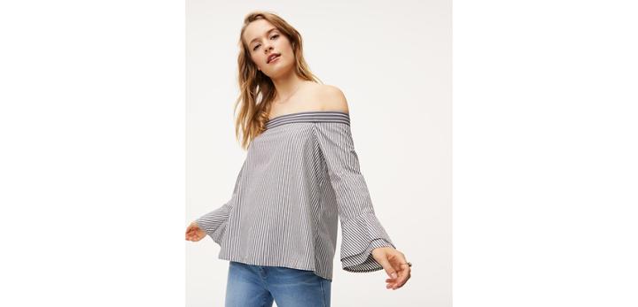 Loft Striped Bow Back Off The Shoulder Top