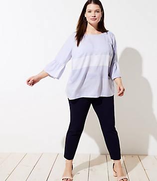 Loft Plus Striped Button Back Top