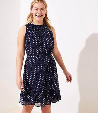 Loft Plus Dotted Tiered Swing Dress