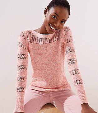 Loft Spacedye Striped Mixed Knit Sweater
