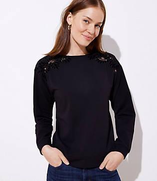 Loft Velvet Lace Shoulder Sweatshirt