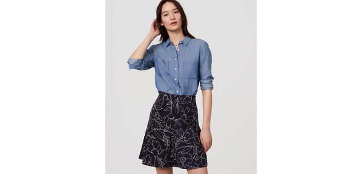 Loft Sketched Floral Flippy Skirt