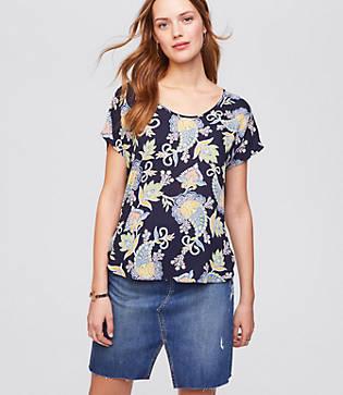 Loft Floral Paisley Dolman Mixed Media Tee