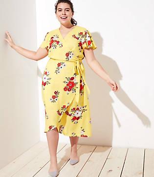 Loft Plus Floral Flutter Wrap Dress