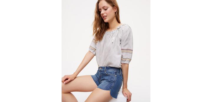 Loft Oe Indigo Dolphin Hem Short