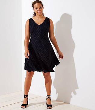 Loft Plus Dotted V-neck Flare Dress