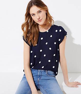 Loft Dot Tulip Sleeve Button Back Top