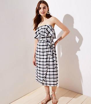 Loft Beach Gingham Flounce Tie Waist Dress