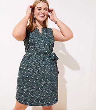 Loft Plus Floral Split Neck Pocket Dress