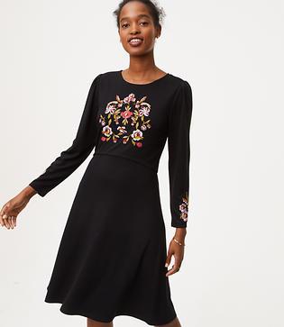Loft Floral Embroidered Flare Dress