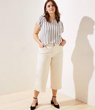 Loft Plus Double Frayed Wide Leg Jeans In Bone