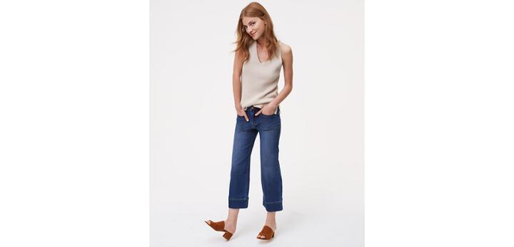 Loft Wide Leg Crop Jeans In Dark Indigo Wash