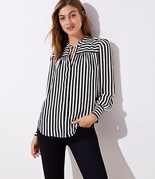 Loft Mixed Stripe Puff Sleeve Blouse