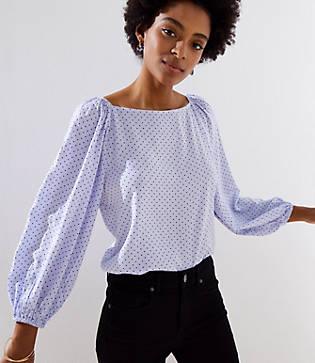 Loft Dot Stripe Draped Sleeve Top