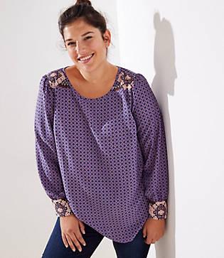 Loft Plus Geo Floral Shirttail Blouse