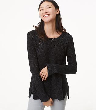 Loft Shimmer Cable Shoulder Sweater