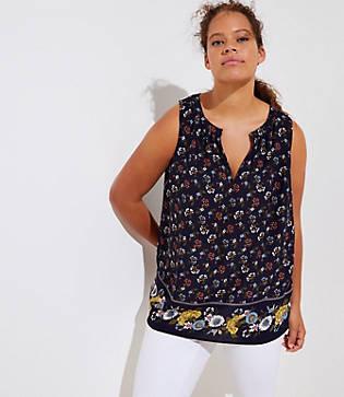 Loft Plus Petaled Shirred Split Neck Shell