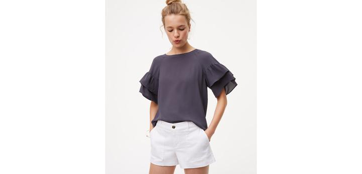 Loft Tiered Slv Tie Back Tee