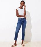 Loft Sustainable Style Destructed Slim Pocket High Rise Skinny Jeans In Original Mid Indigo Wash