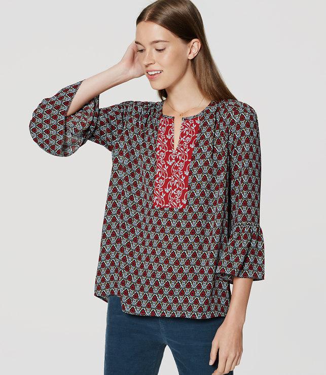 Loft Autumn Floral Bell Sleeve Blouse