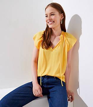 Loft Ruffle Tie Neck Top