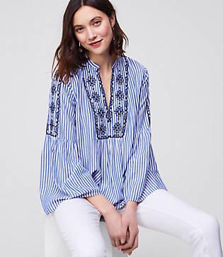 Loft Mosaic Stripe Bell Sleeve Blouse