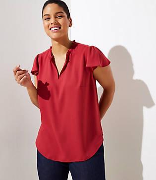 Loft Plus Flutter Split Neck Shell