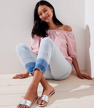 Loft Double Unpicked Skinny Crop Jeans In Super Light Indigo Wash