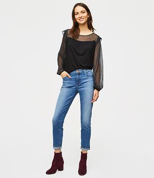 Loft Modern Cuffed Skinny Jeans In Rich Mid Stonewash