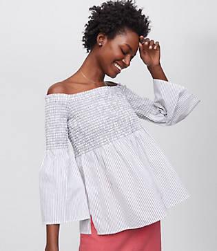 Loft Striped Smocked Off The Shoulder Top