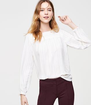 Loft Striped Tie Cuff Blouse
