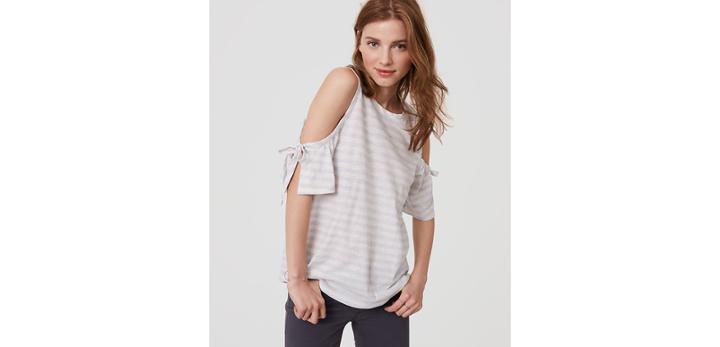 Loft Striped Tie Cold Shoulder Tee