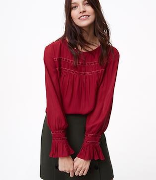 Loft Velvet Trim Shirred Blouse