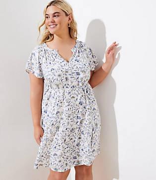 Loft Plus Floral Ruffled Split Neck Dress