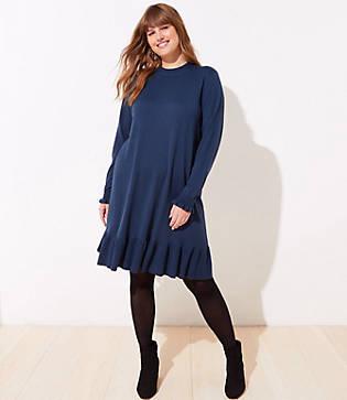 Loft Plus Ruffle Tie Back Sweater Dress
