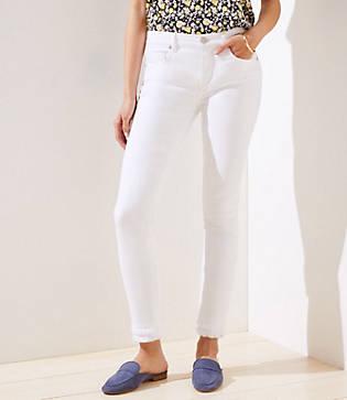 Loft Curvy Double Frayed Skinny Jeans In White