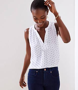 Loft Dotted Mixed Media Split Neck Shell