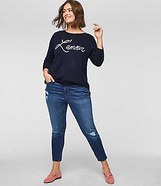 Loft Plus Skinny Jeans In Destructed Indigo Wash