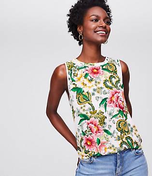Loft Camellia Garden Tie Back Mixed Media Shell